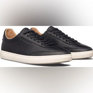 Clae Black Leather Athletic Shoes with White Sole